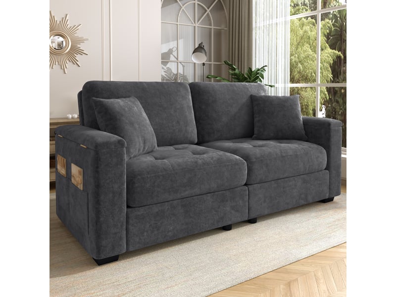 Canapé 2 places, canapé de salon, en chenille, gris foncé, design moderne, pour salon et séjour, 180 cm - Conforama D