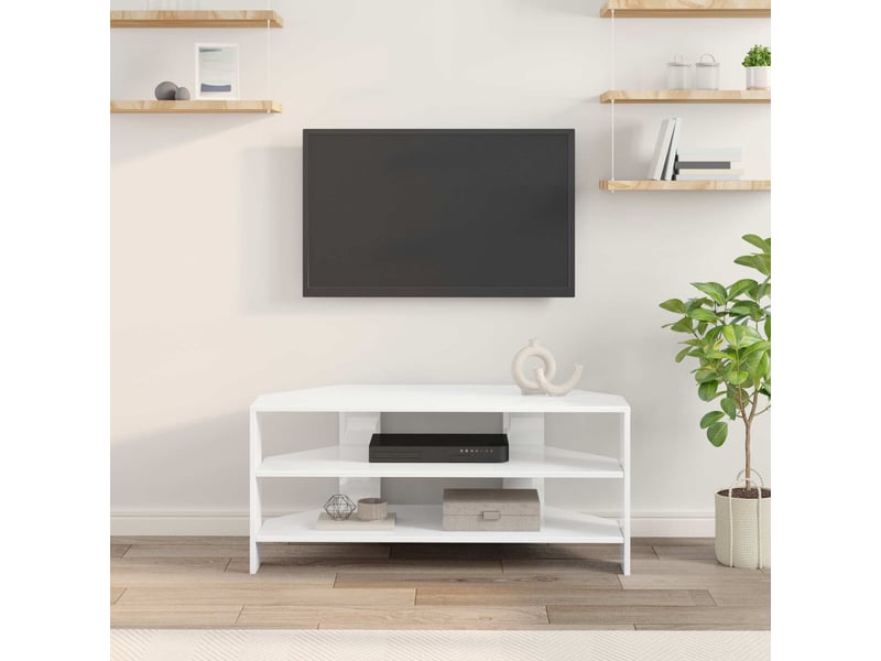  Meuble tv d'angle moderne 100x40,5x45 cm blanc brillant  - Conforama D