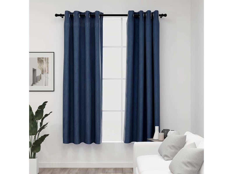 Lot de 2 rideaux occultants, rideaux black-out aspect lin avec œillets bleu 140x175cm cf44519  - Conforama B