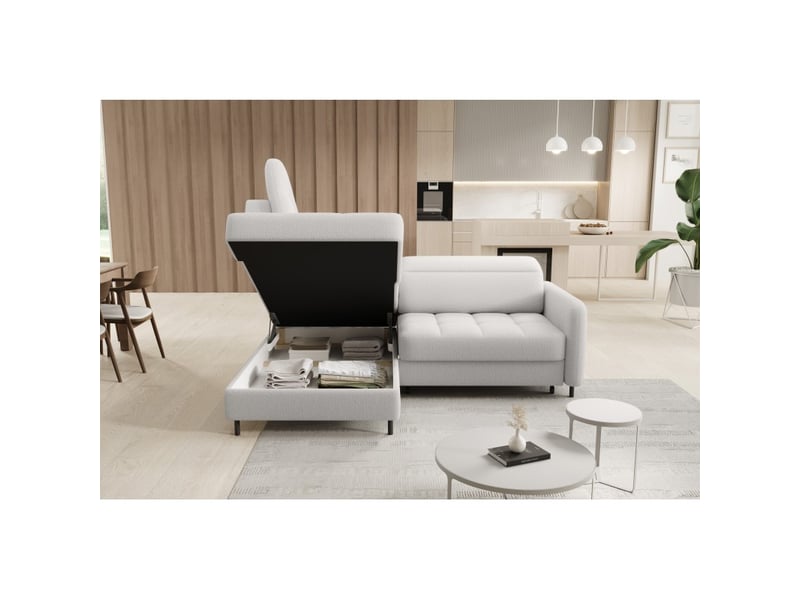  Canapé d'angle gauche convertible barnea 208 cm blanc avec rangement  - Conforama C
