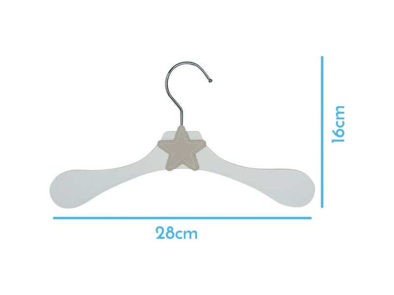  Lot de 50 cintres en bois 28 cm pour bébé, enfant avec crochet pivotant - cintre blanc et étoile beige - monsieur bébé  - Conforama B