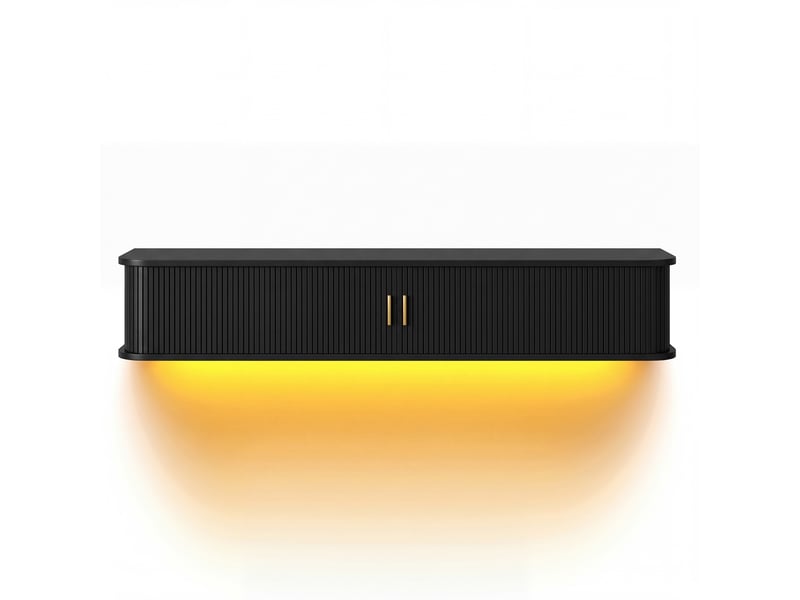  Meuble tv suspendu led 175 cm noir avec portes coulissantes rainurées et tiroir IKSETERA TRADING LTD - Conforama R