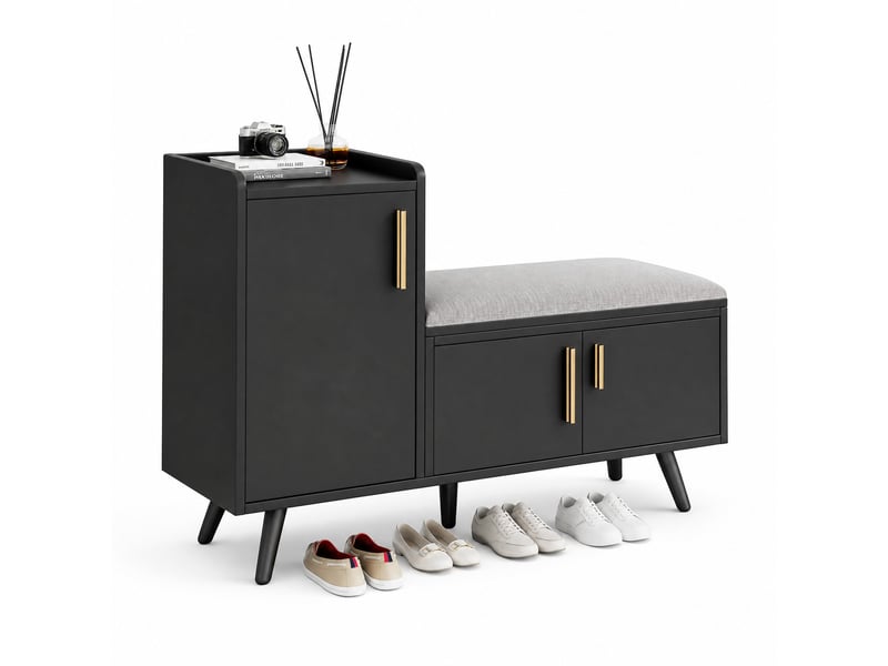  Banc à chaussures avec assise rembourrée, 3 portes, noir  - Conforama A