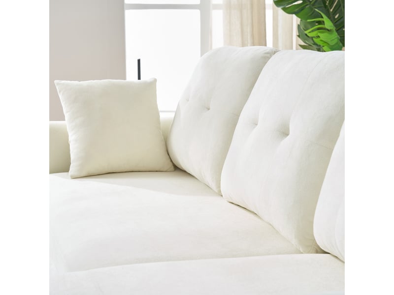 Canapé d’angle u convertible beige en chenille, fonction lit, coffre de rangement - Conforama E