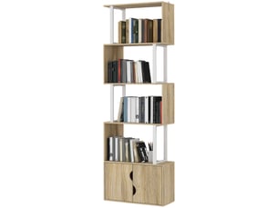 Bibliothèque à 5 niveaux, meuble de rangement avec étagères et placard double porte, 60 x 23,8 x 179,2 cm, bois naturel