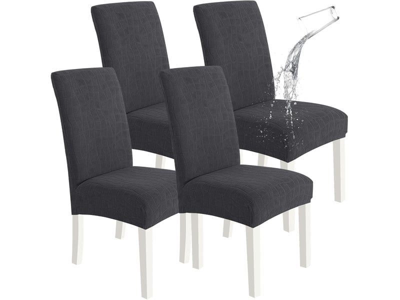  Housse de chaise de salle à manger imperméable – douce, extensible et ajustée – texture ondulée – résistante aux taches et antidérapante – noir  - Conforama A