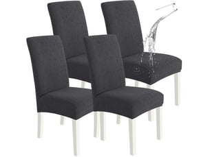 Housse de chaise de salle à manger imperméable – douce, extensible et ajustée – texture ondulée – résistante aux taches et antidérapante – noir
