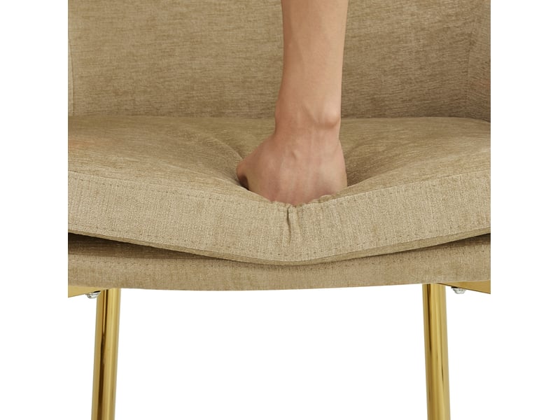  Lot de 6 chaises de salle à manger avec accoudoirs 61x59x78,5 cm, patins réglables, polyester fer, marron et doré  - Conforama E