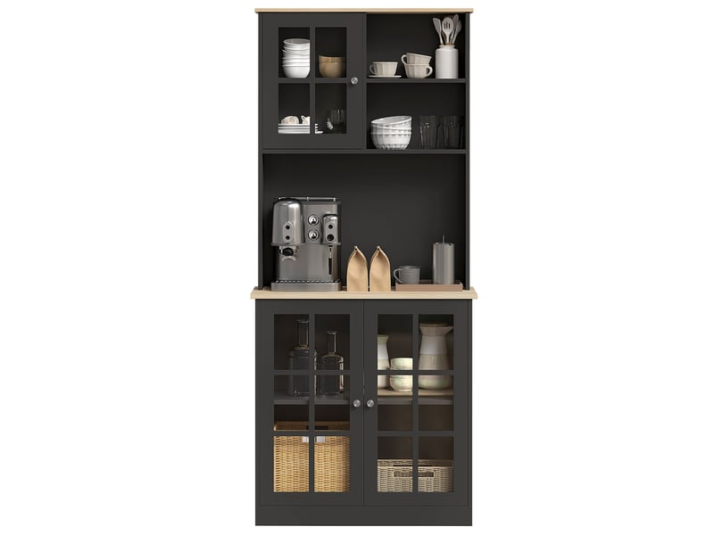  Buffet de cuisine, armoire haute, meuble avec plan de travail, 3 portes vitrées, noir, 72 x 37 x 183 cm  - Conforama B