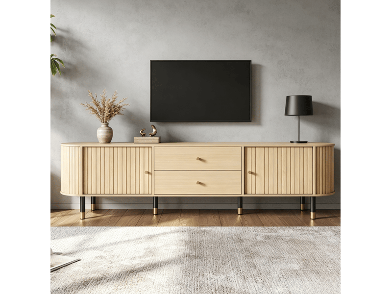  Meuble tv 180 x 40 x 58 cm, 2 tiroirs, 2 portes, passe-câbles, naturel  - Conforama B