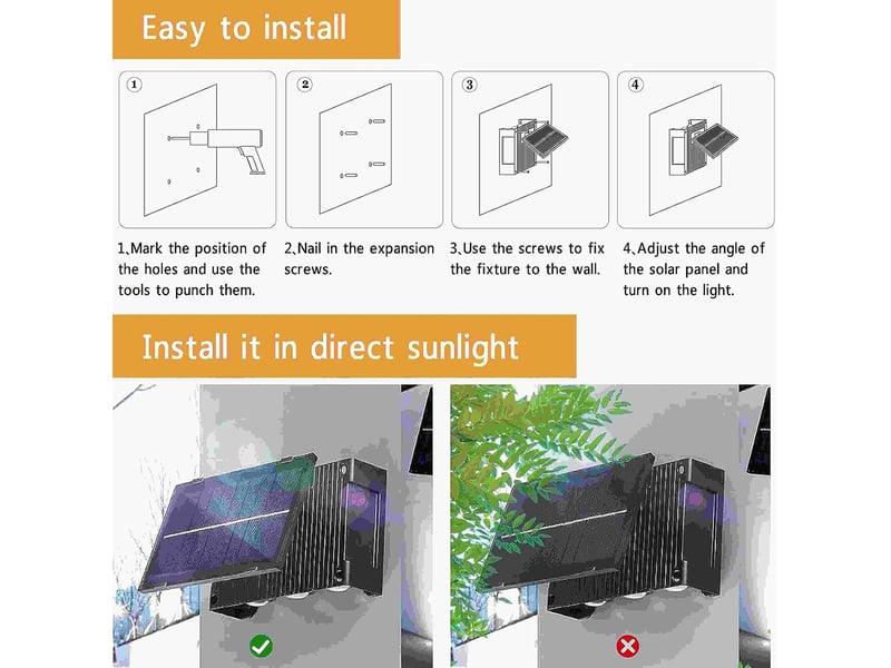  Lot de 4 appliques solaires d'extérieur – Appliques murales LED à 6 LED, éclairage vers le haut et vers le bas, étanches, pour jardin, balcon, terrasse et escaliers, lumière blanche  - Conforama C