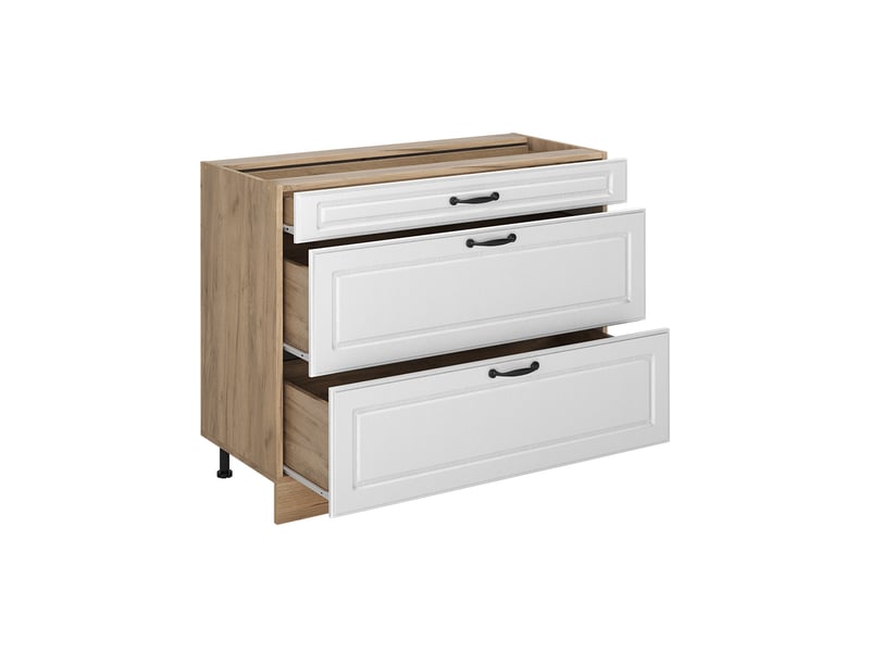Vicco meuble cuisine, blanc campagnechêne doré, 100cm plan de travail marbre - Conforama C