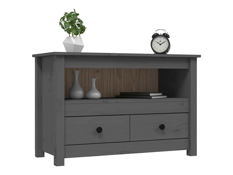  Meuble tv - banc tv - meuble de rangement gris 79x35x52 cm bois de pin massif  - Conforama D