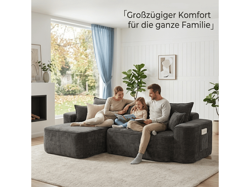Canapé d'angle, canapé modulable, en chenille, assise profonde, style cloud, 264 cm, mobilier pour espace de vie, pour salon - Conforama C