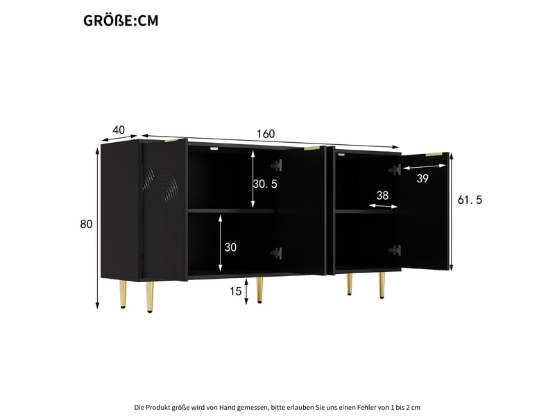 Buffet avec 4 portes, étagères réglables et fermeture douce pour salon en mdf 160×40×80 cm noir - Conforama E