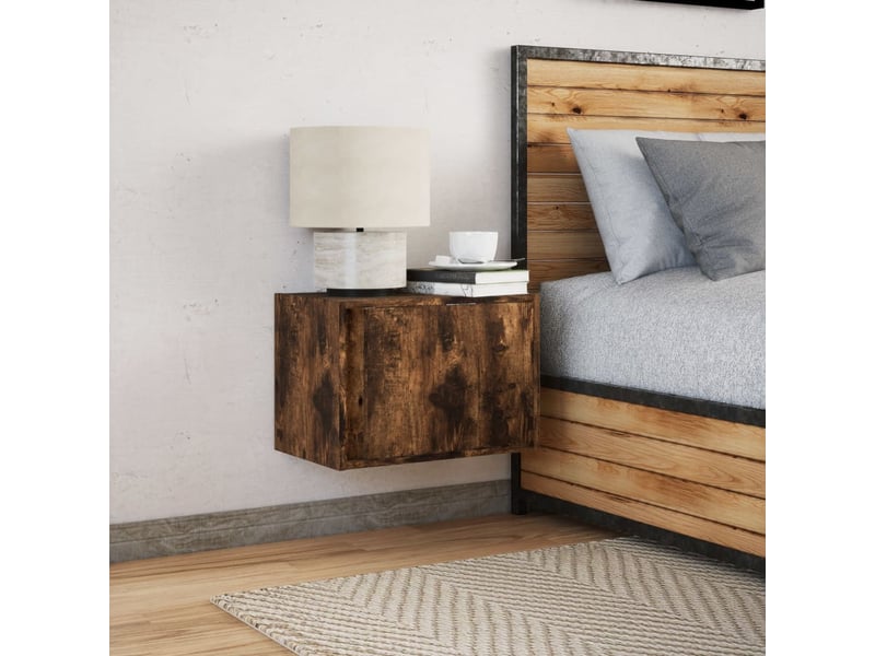 Table de chevet - cabinet de chevet - table de nuit murale avec lumières led chêne fumé - Conforama C