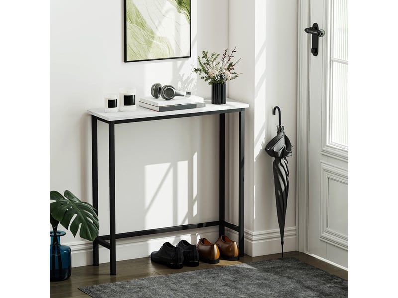  Console meuble 75 cm, table console plateaux en effet marbre, cadre en métal, style moderne blanc et noir  - Conforama C