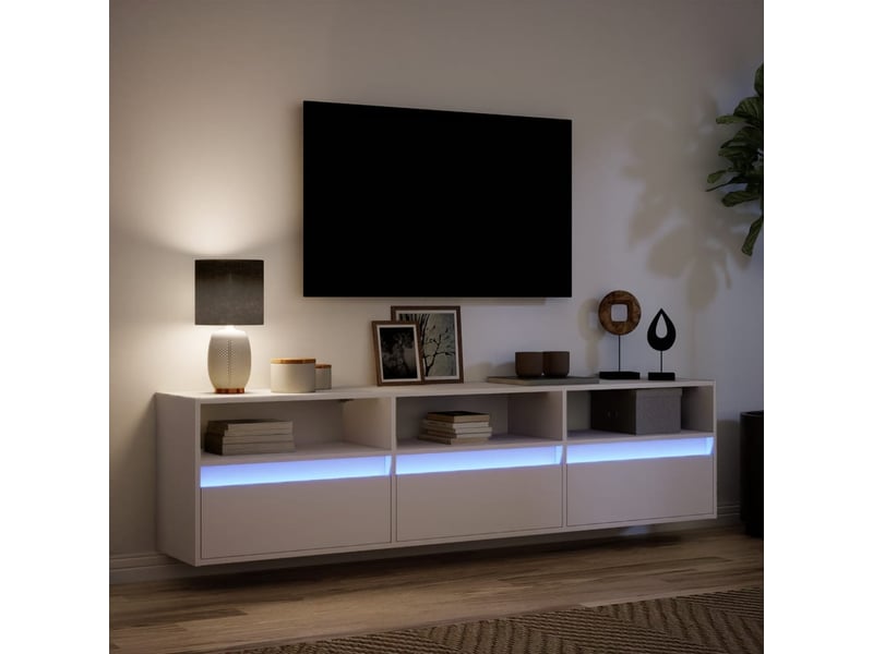  Meuble tv - banc tv - meuble de rangement mural avec led blanc 180x31x45 cm  - Conforama E