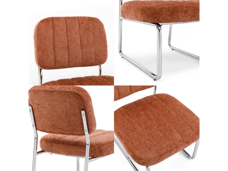  Fauteuil terracotta rembourré pieds chromés et tissu chenille - paola PAOLA - Conforama C