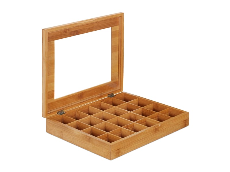  Boîte à thé pratique 24 compartiments rangement décoratif 30 x 20 x 10 cm en bambou naturel 13_0004031  - Conforama A