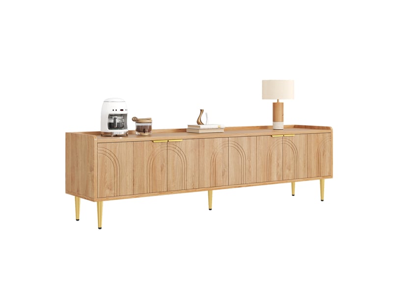  Meuble tv 170 x 35 x 47,5 cm en mdf naturel, portes sculptées et pieds dorés  - Conforama A