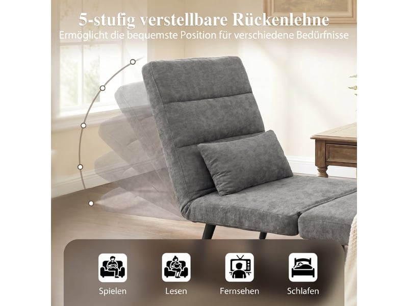  Fauteuil convertible 3 en 1 gris en tissu chenille, dossier réglable, fauteuil lit 1 place pour petit espace et chambre d'appoint  - Conforama D