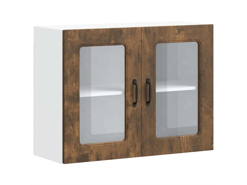 Armoire murale de cuisine avec porte vitrée kalmar chêne fumé bois d'ingénierie shl5681 - Conforama A