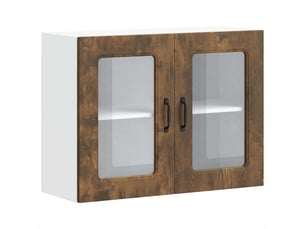 Armoire murale de cuisine avec porte vitrée kalmar chêne fumé bois d'ingénierie shl5681