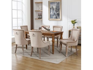 Lot de 6 chaises de salle à manger 55x61x91 cm en velours et bois rembourrées beige chicfurn