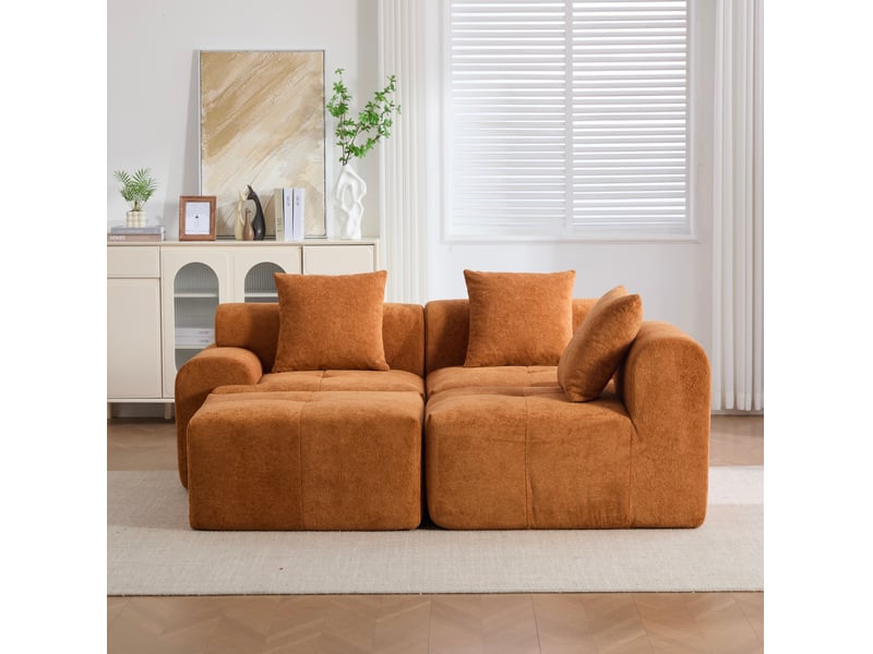 Canapé d'angle modulable 3 places orange en velours côtelé 268 x 174 x 81 cm - Conforama D
