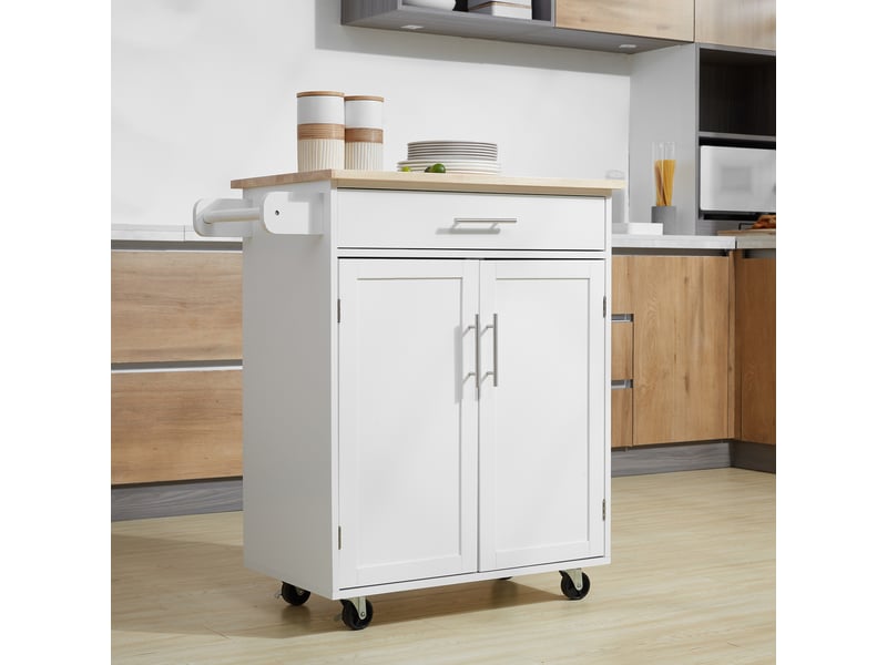 Desserte de cuisine sur roulettes chariot de service ilot de cuisine blanc - avec tiroir de placard et porte-torchons - Conforama D