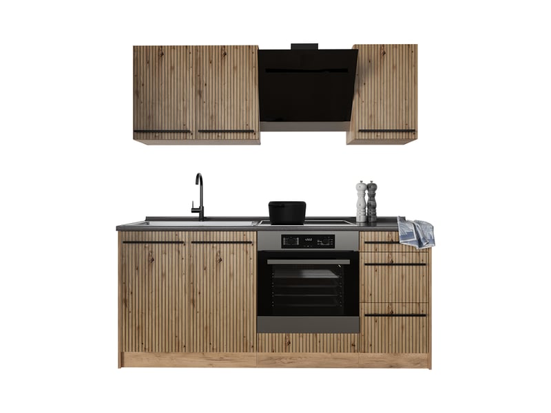 Vicco cuisine, chêne artisanchêne doré, 180cm sans pt - Conforama E
