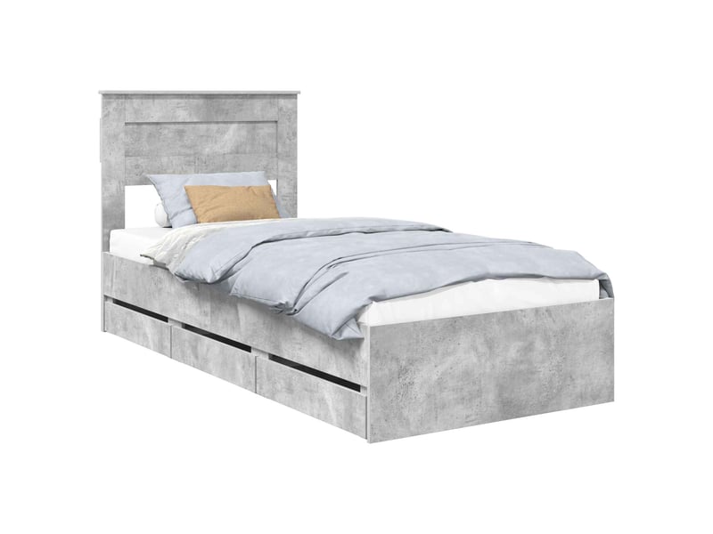  Lit simple- lit adulte -  cadre de lit avec tiroir gris béton 90 x 200 cm bois ingénierie  - Conforama A