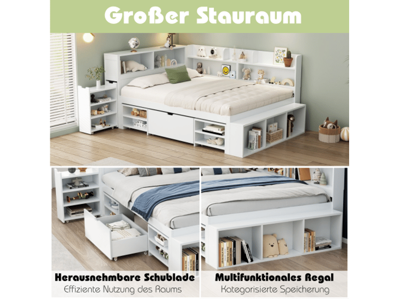  Lit avec rangement 140x200 cm coloris blanc mdf lit enfant blanc - Conforama D