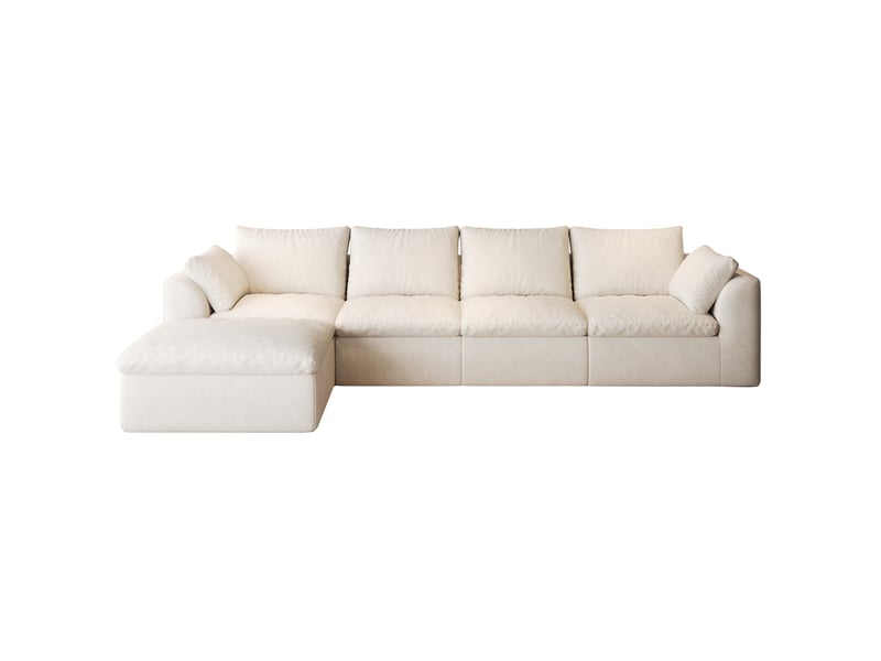 Canapé d'angle gauche 5 places 310 x 155 cm beige blanc en tissu de lin, mousse haute élasticité - Conforama A
