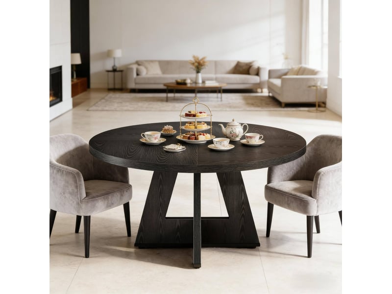  Table de salle à manger ronde 120 cm style maison de campagne bois noir  - Conforama D