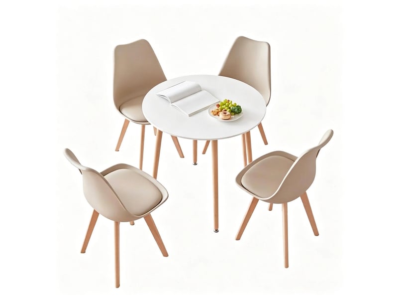  Ensemble table ronde 80 cm et 4 chaises rétro modernes, bois et simili cuir  - Conforama A