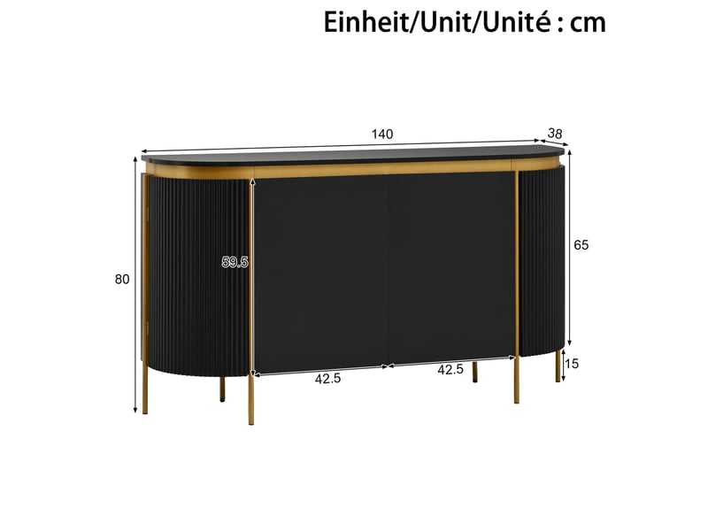  Buffet modenvie ovale 140 x 38 x 80 cm 4 portes mdf noir pieds en fer  - Conforama C