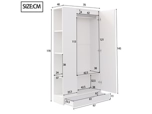 Armoire 70×40×170 cm blanche pure, 1 porte, avec étagères et tiroirs, rangement compact pour chambre et dressing