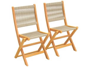 Lot de 2 chaises de jardin pliantes en acacia et corde tressée beige 48x55,5x88 cm