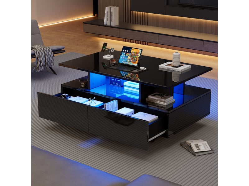  Table basse - truxen8 - moderne - éclairage led - 2 tiroirs 90x55x41cm - Conforama A