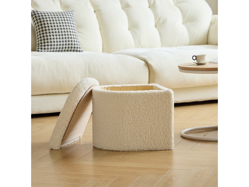 Nordlys - table basse en bois avec 2 poufs bouclettes rangement frêne blanc  - Conforama E