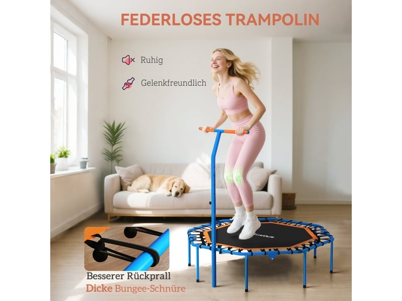  Trampoline de fitness pliable bleu, poignée réglable 98-126 cm, 32 élastiques, entraînement intérieur  - Conforama E
