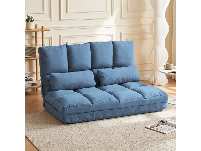 Chauffeuse matelas d'appoint pliant convertible - 2 coussins inclus, bleu - inclinaison dossier réglable 14 positions - Conforama B
