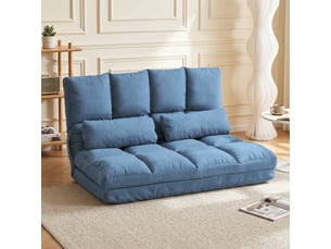 Chauffeuse matelas d'appoint pliant convertible - 2 coussins inclus, bleu - inclinaison dossier réglable 14 positions