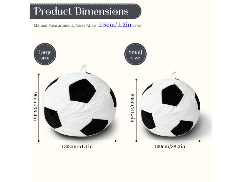  Pouf poire ballon de football grand format 130x90 cm – blanc et noir – assise moelleuse en tissu flanelle  - Conforama C
