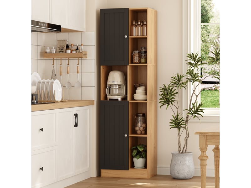 Armoire d’angle haute anthracitechêne, 2 portes, 6 étagères, 50 x 35,5 x 170 cm - Conforama B