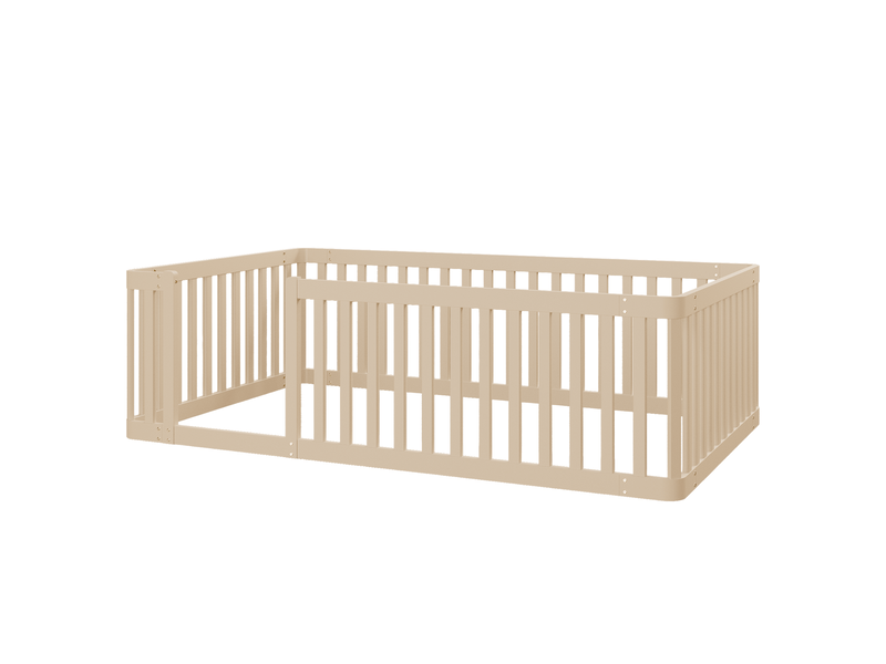 Lit enfant simple 90x200 cm, barrière latérale semi-fermée, montage facile, bois, couleur crème, sans matelas ou sommier  - Conforama R