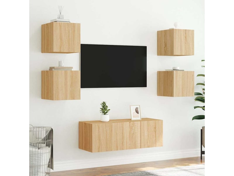  Lot de 2 meuble tv mural avec lumières led chêne sonoma 30,5x35x30 cm  - Conforama E