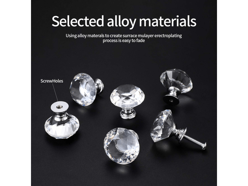  8 pièces de boutons de porte en cristal, poignées de diamant, boutons pour décoration d'armoires, tiroirs, boutons de cuisine - 30 mm  - Conforama D